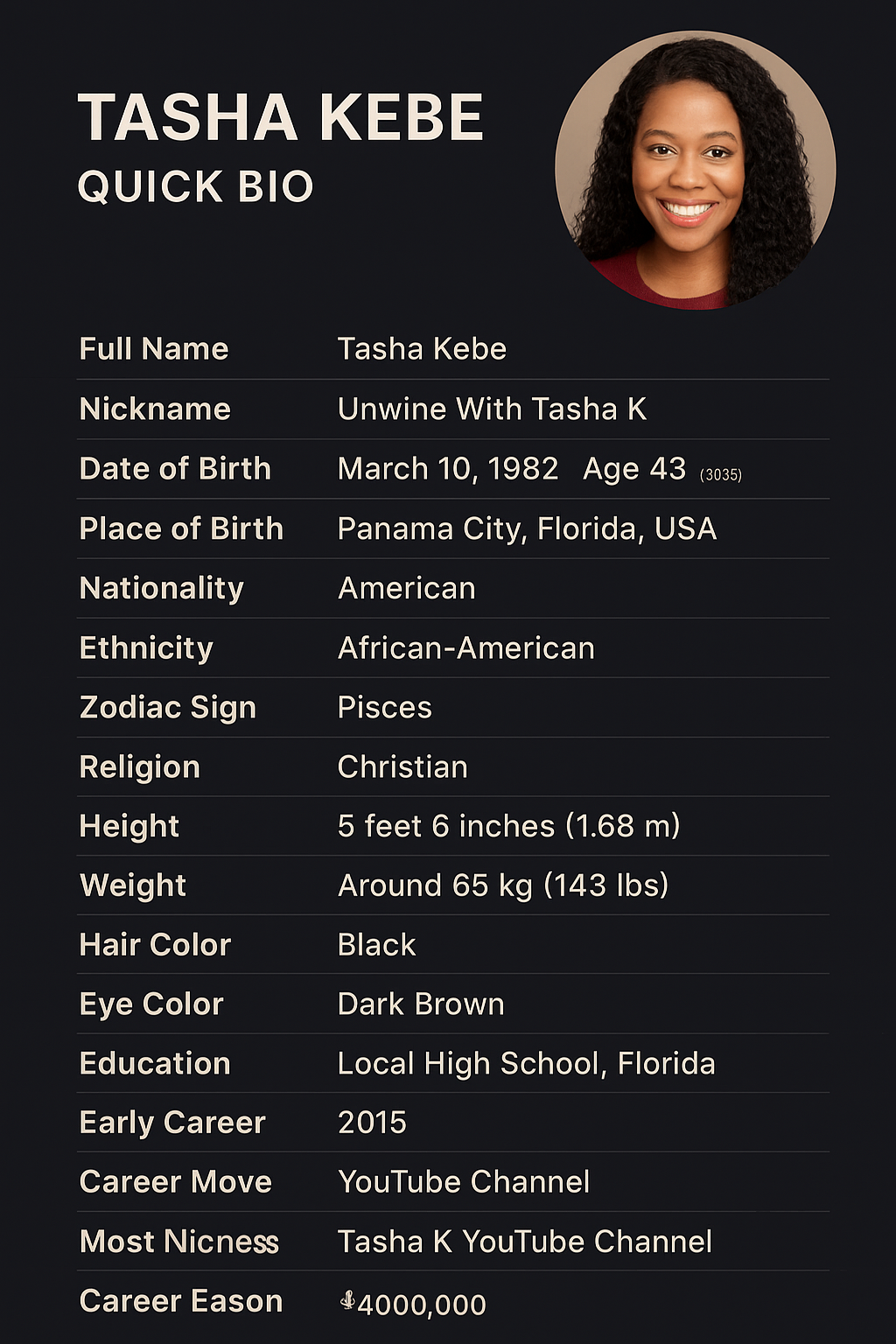Tasha Kebe Quick Biography